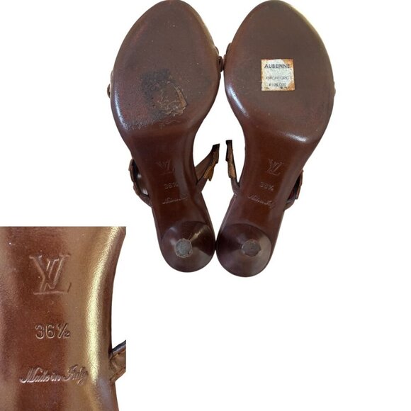 VINTAGE y2k Louis Vuitton Brown Flower Leather Strappy Sandals Heels US 6 - Picture 7 of 7
